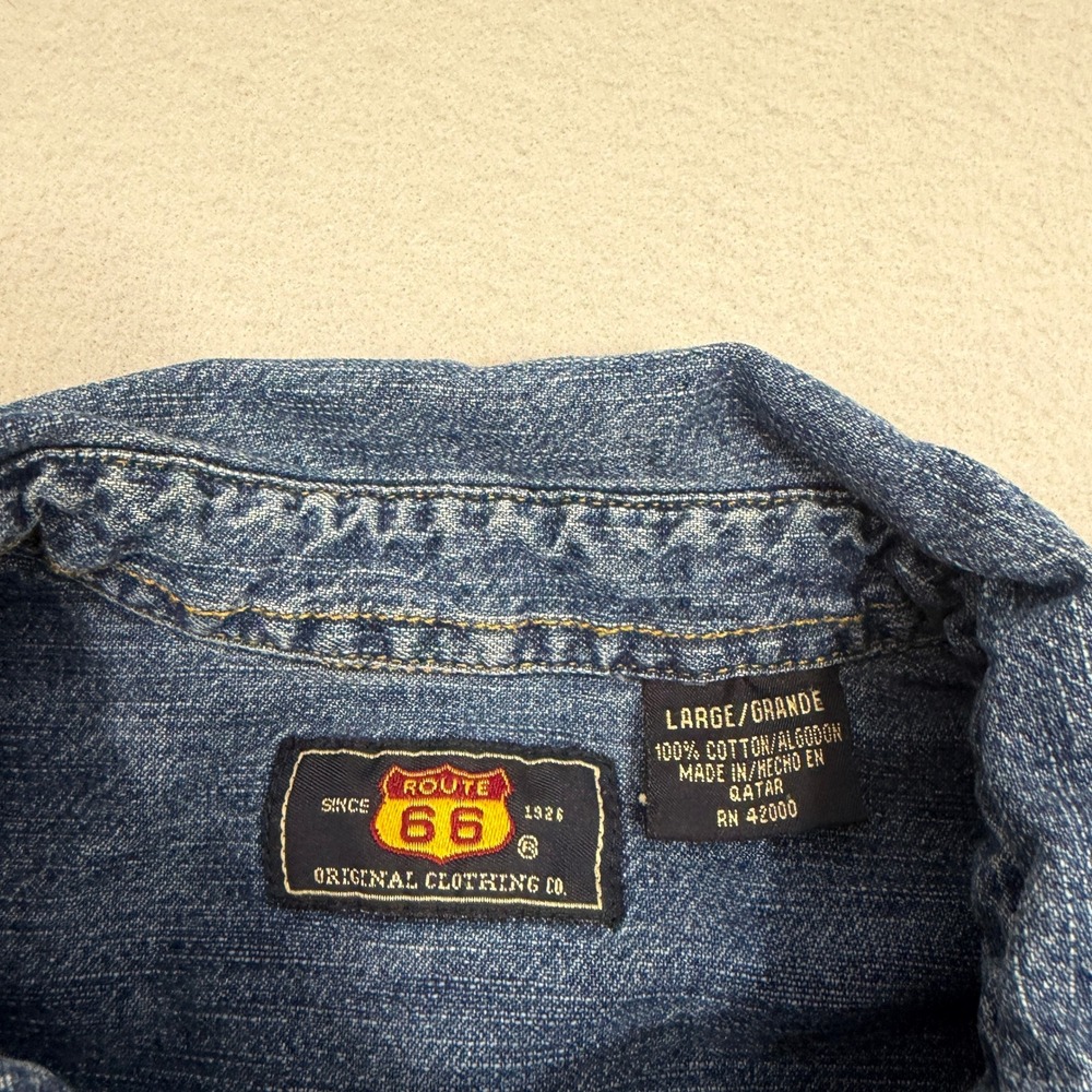 Vintage Route 66 Denim Shirt Men's Large Blue Button Down Long Sleeve y2k Work - Picture 4 of 7